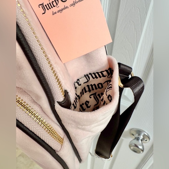 NWT Juicy Couture Mini Pink Velvet Backpack with Black Straps - Picture 8 of 12